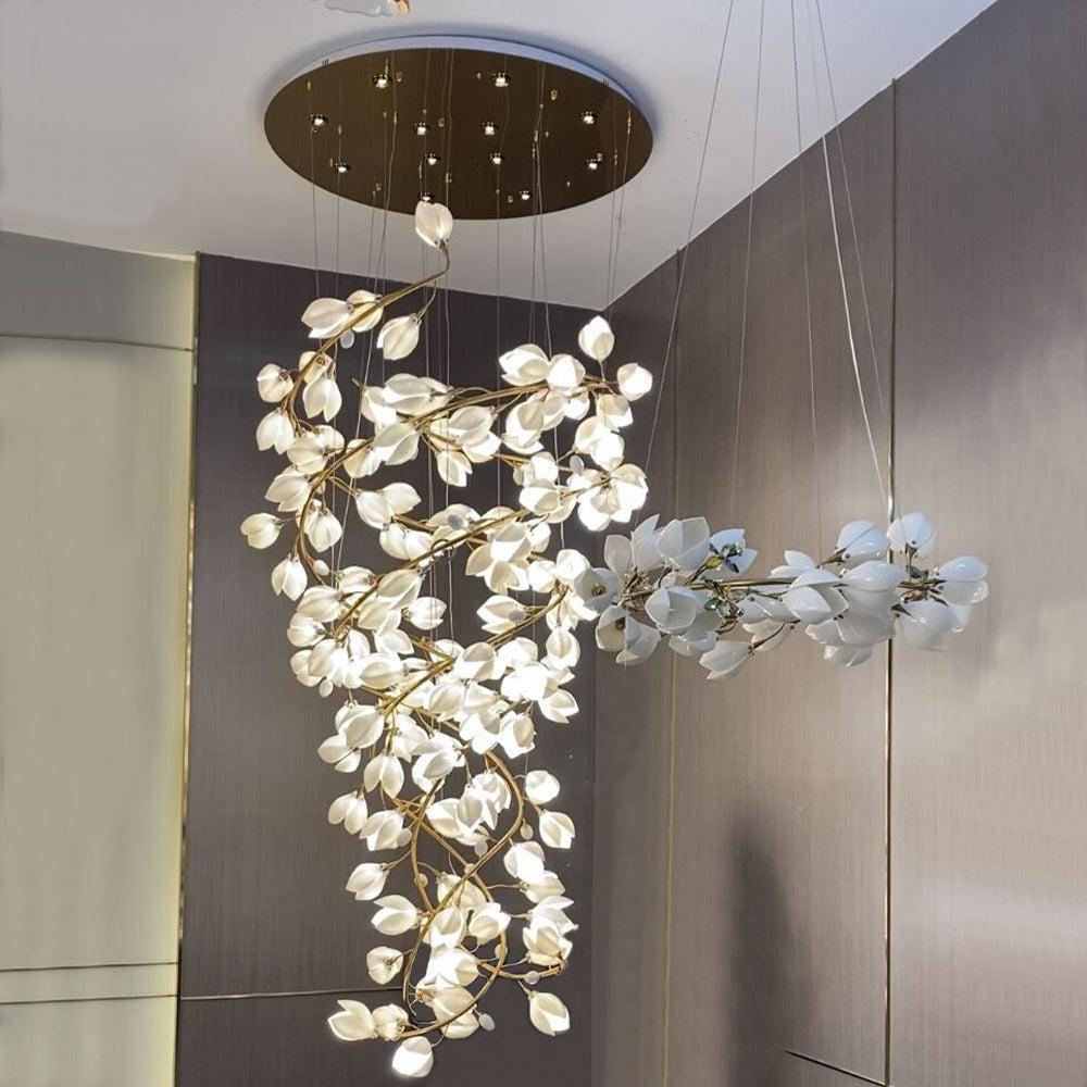 Ceramic Artistic Magnolia Spiral Pendant Ceiling Light Chandelier - Emopurevibe