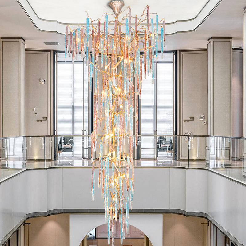 Dora Raindrop Colorful Crystal Staircase Chandelier - Emopurevibe