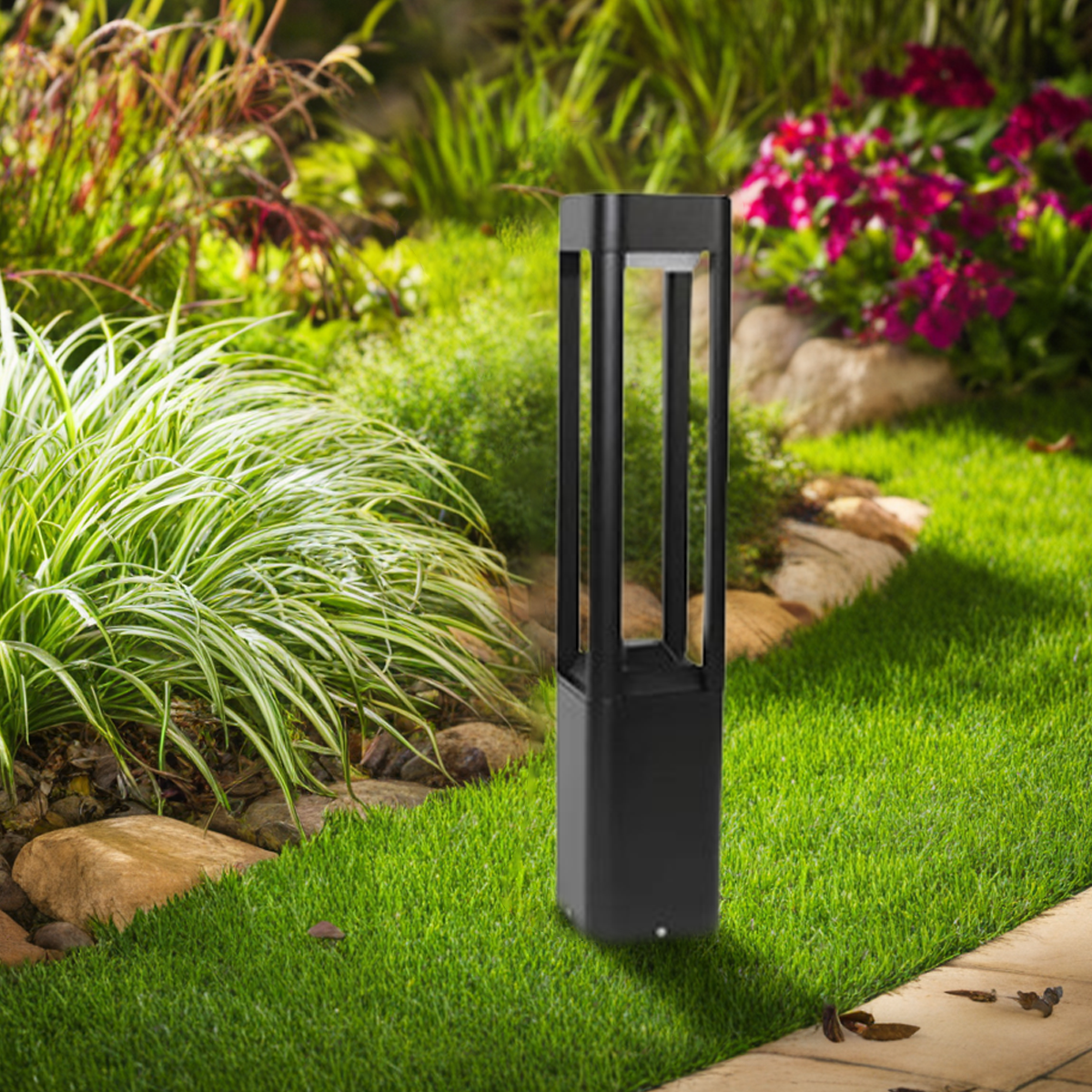 Industrial Outdoor Pathway Lights - Black Metal & Acrylic