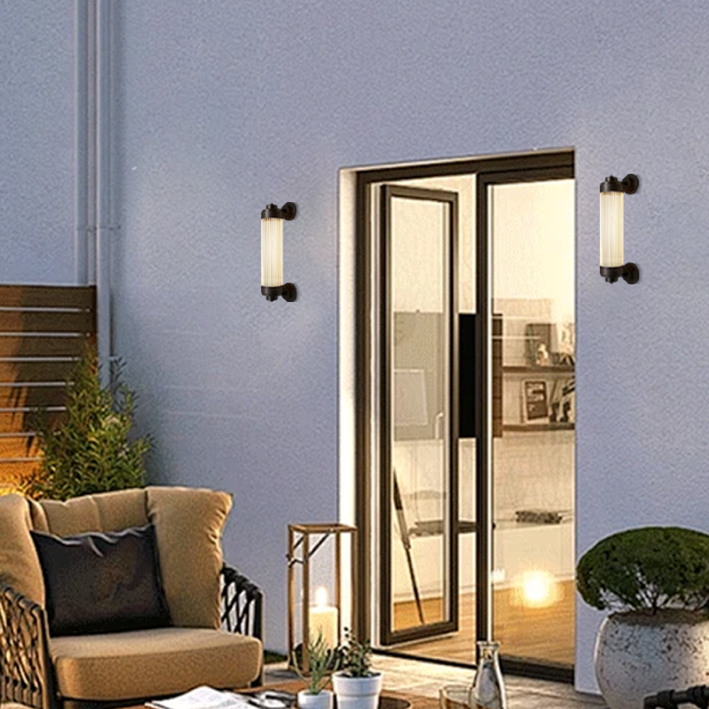 Outdoor Wall Lamp - Bronze Glass Cylindrical Design for Exterior wall
