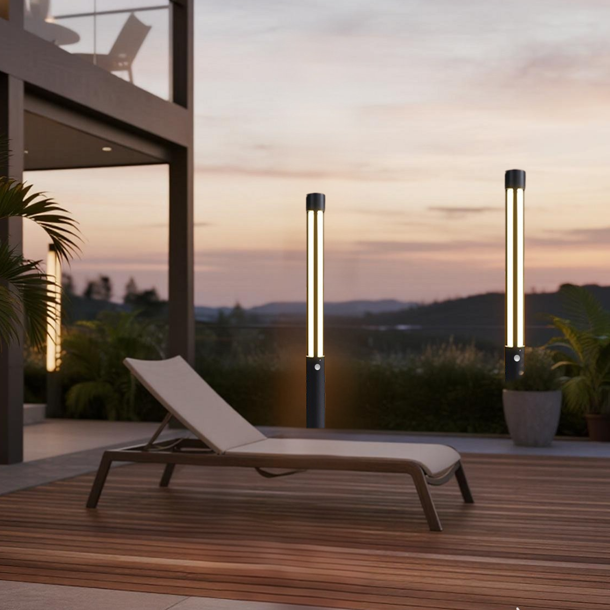 Industrial Outdoor Pathway Light - Black Metal Cylindrical Design