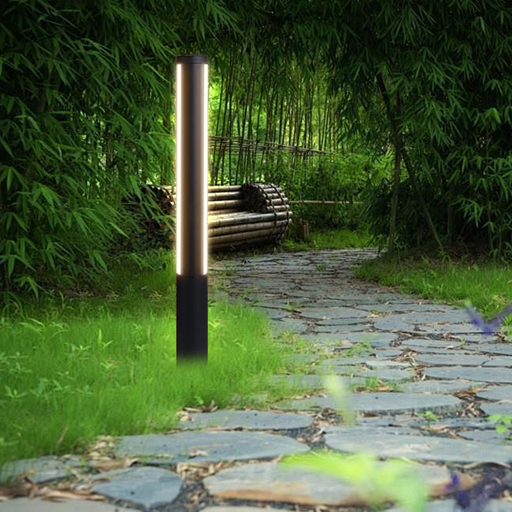Industrial Outdoor Pathway Light - Black Metal Cylindrical Design for Courtyard