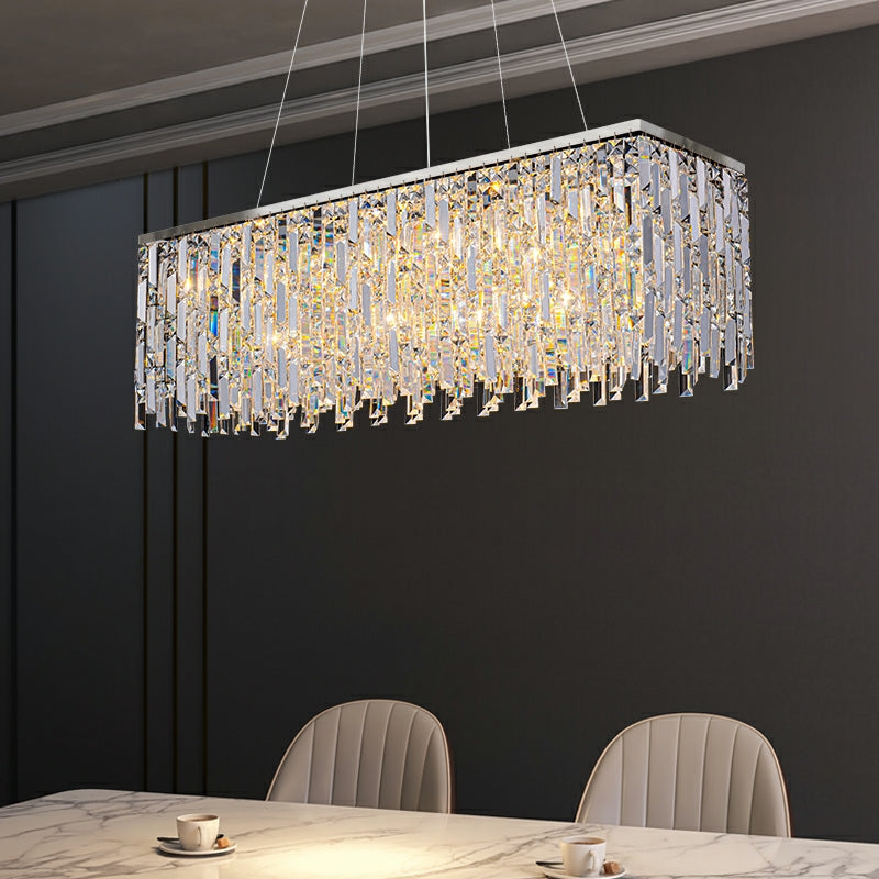 Chrome_SilverDecorativeMultiPiecesK9CrystalRectangleChandelierForLongDiningTableRoundPendantLightFixtureForLivingL35.4