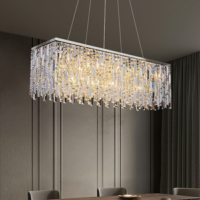 ExtraLargeChrome_SilverDecorativeMultiPiecesK9CrystalRectangleChandelierForLongDiningTableRoundPendantLightFixtureForLivingRoomL47.2