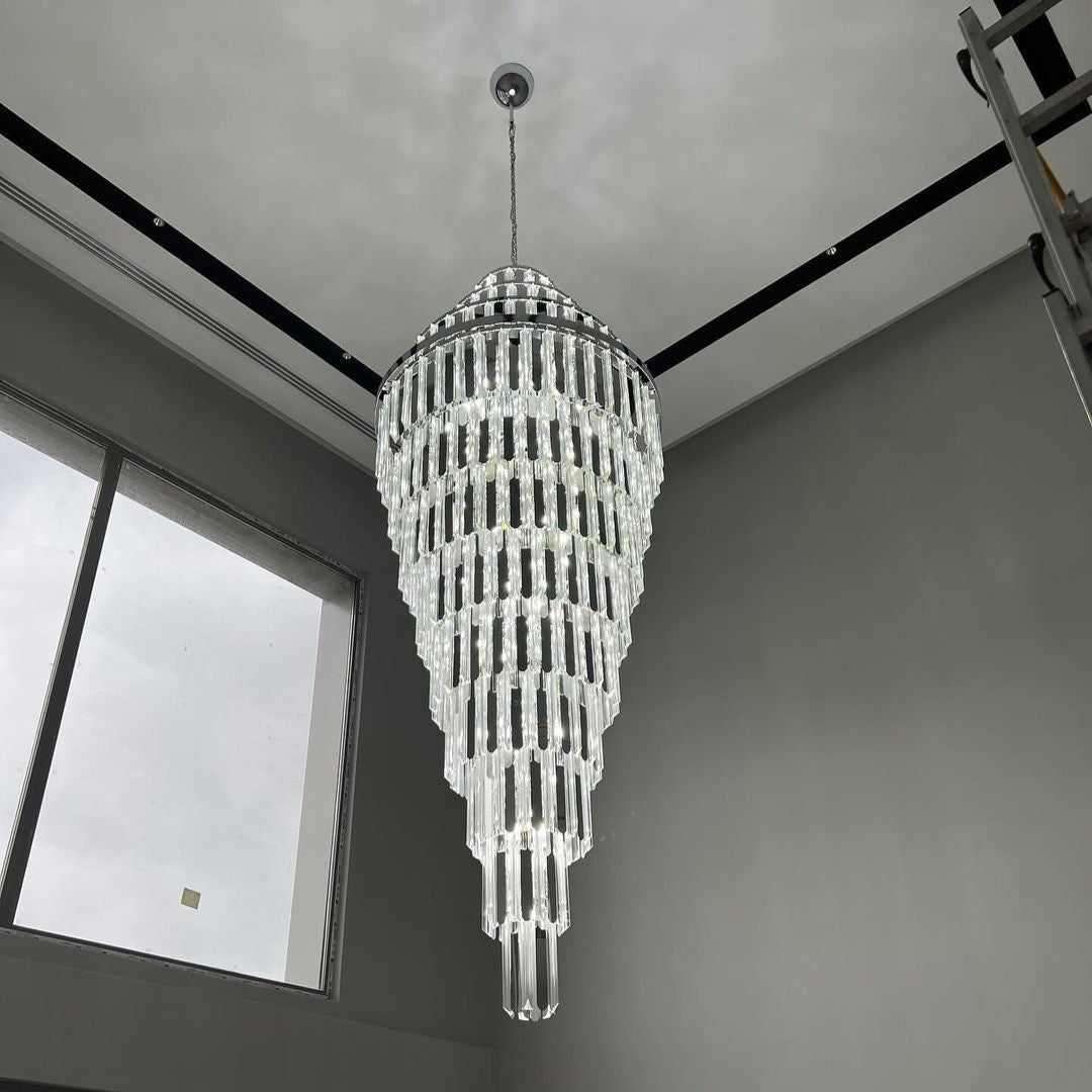 Extra Large Modern Pyramid-shape Crystal Chandelier for High-ceiling - Emopurevibe
