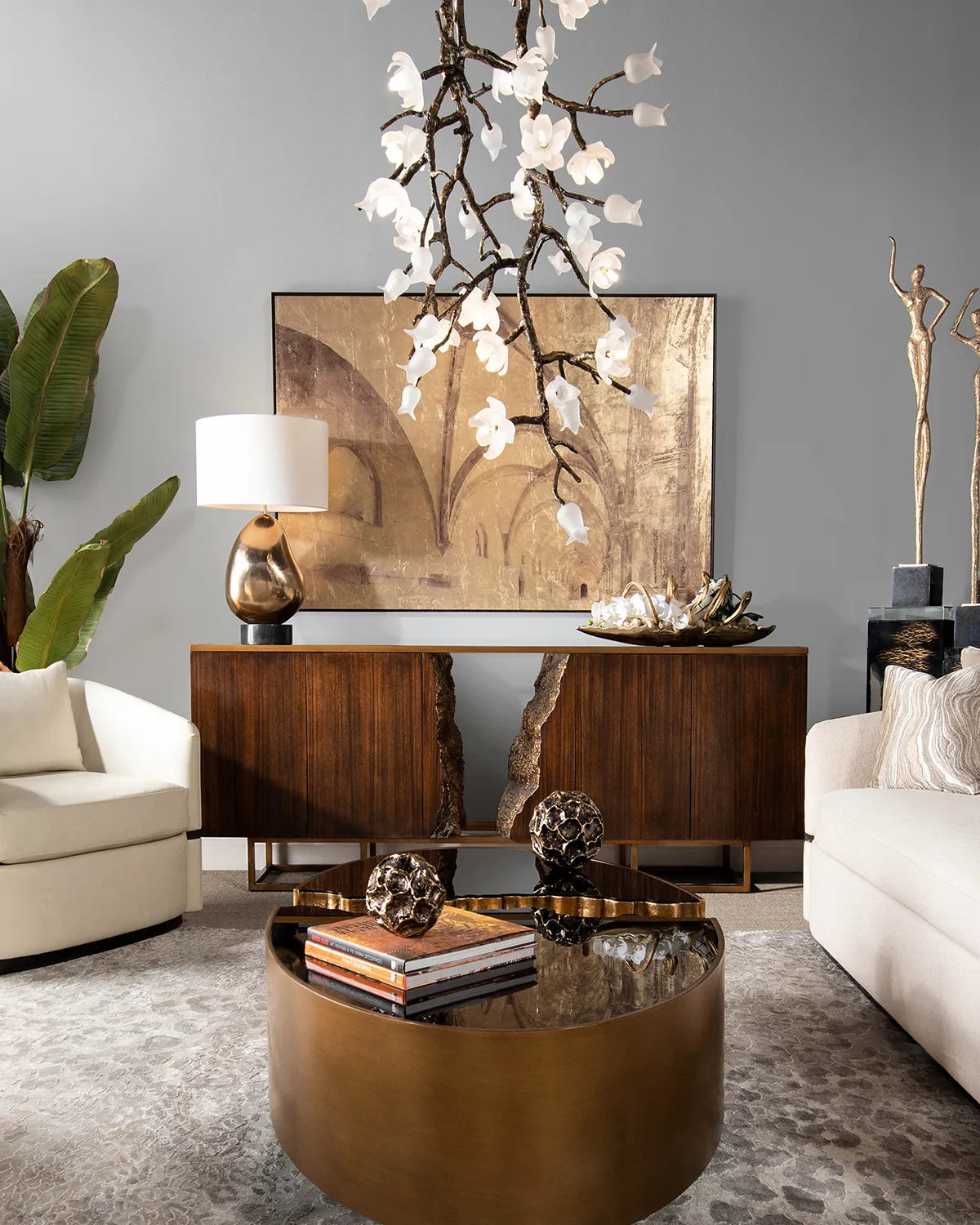 Churippu Magnolia & Tulip Glass Bronze Vertical Twenty-One Light Chandelier AJC-9326 - Emopurevibe