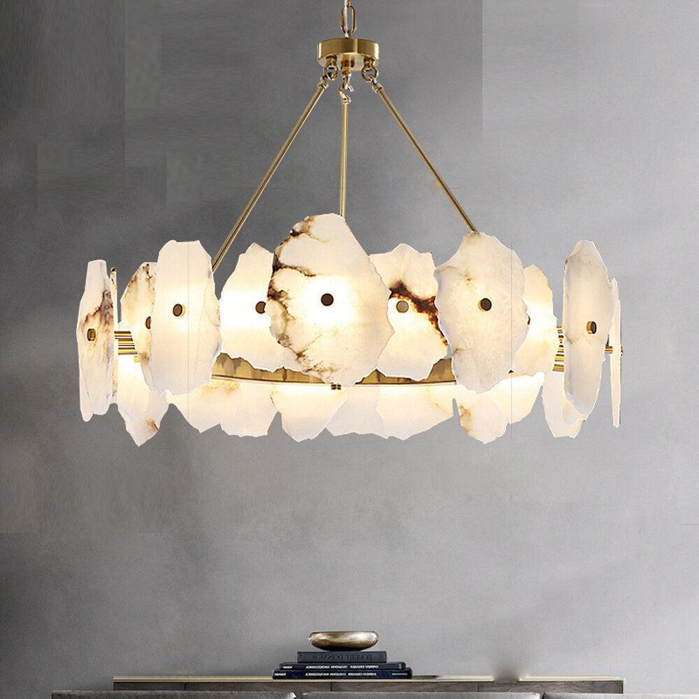 Natural Flake Alabaster Modern Round Chandelier - Emopurevibe