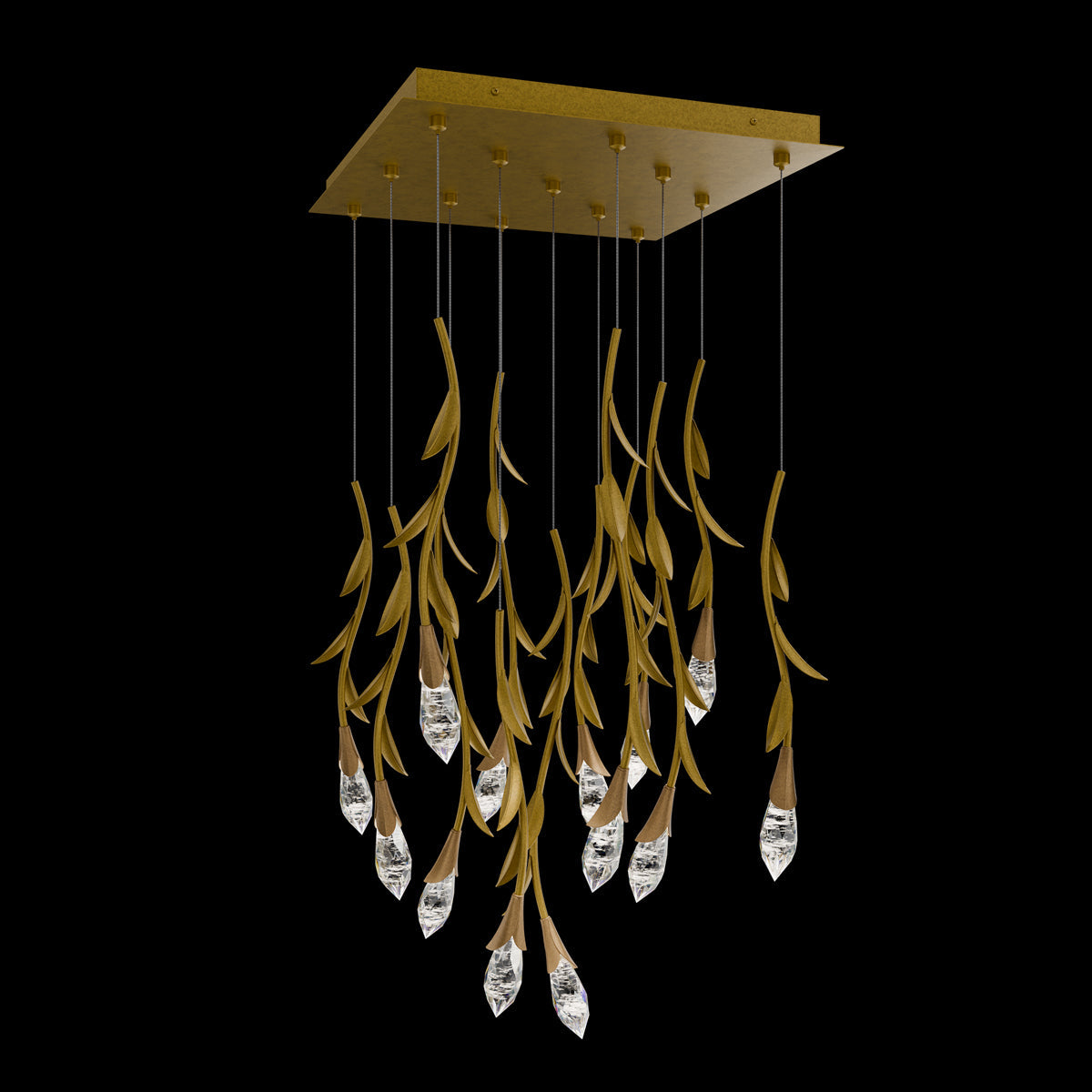 Modern Luxury Floating Branches Floral Crystal Chandelier with Square Canopy for High-ceiling - Emopurevibe