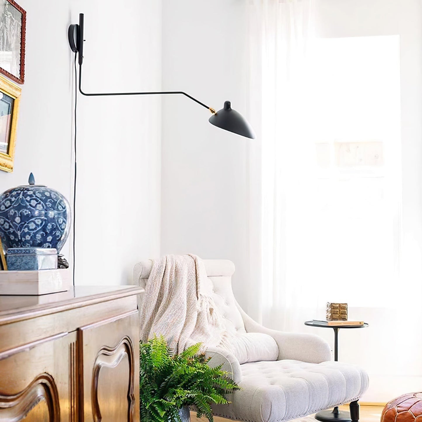 Serge Mouille Inspired Adjustable Plug-In Wall Sconce Lamp - Modern Two-Arm Design