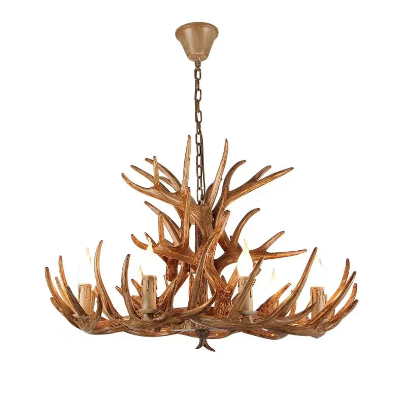 Affordable Vintage Rustic Resin Antler Candelabra Chandelier for Living Room / Restaurant / Cafe / Bar-Emopurevibe-1Layer: 6 Lights D25.6