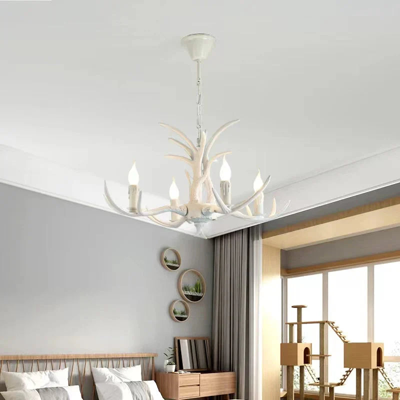 Affordable Vintage Rustic Resin Antler Candelabra Chandelier for Living Room / Restaurant / Cafe / Bar-Emopurevibe-1Layer: 6 Lights D25.6