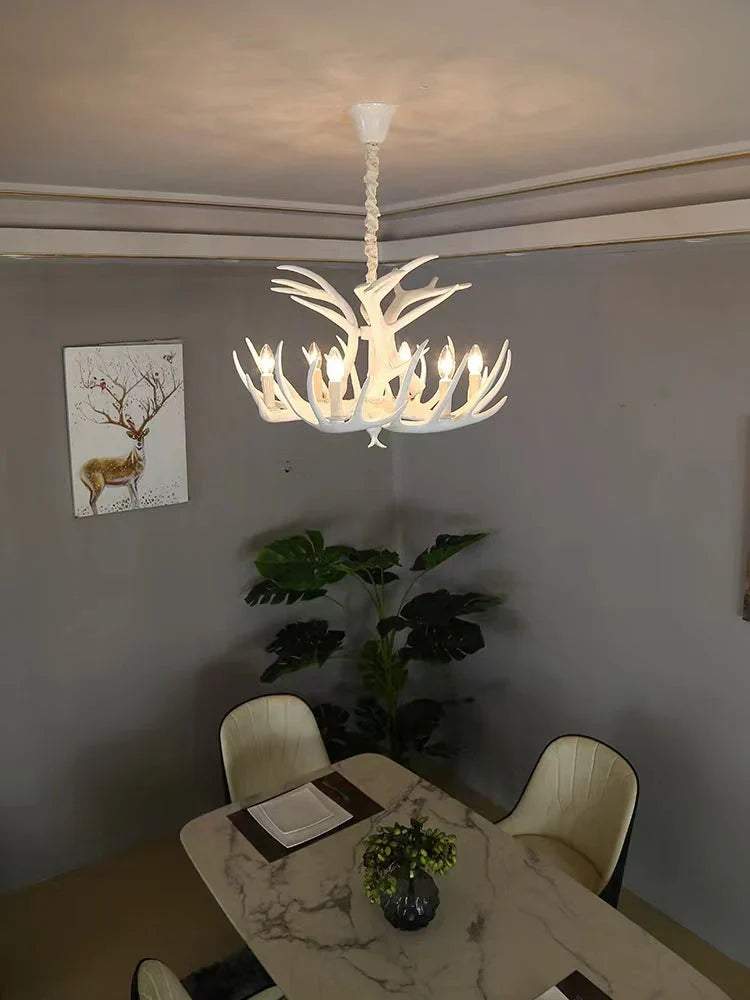 Affordable Vintage Rustic Resin Antler Candelabra Chandelier for Living Room / Restaurant / Cafe / Bar-Emopurevibe-1Layer: 6 Lights D25.6