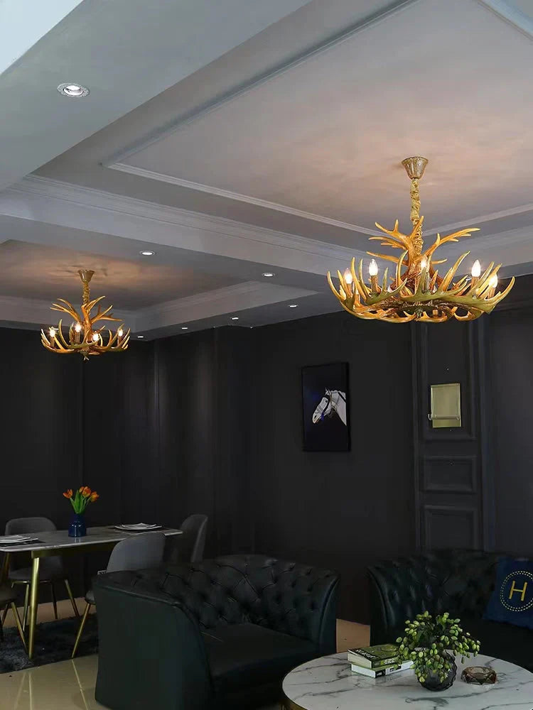 Affordable Vintage Rustic Resin Antler Candelabra Chandelier for Living Room / Restaurant / Cafe / Bar-Emopurevibe-1Layer: 6 Lights D25.6