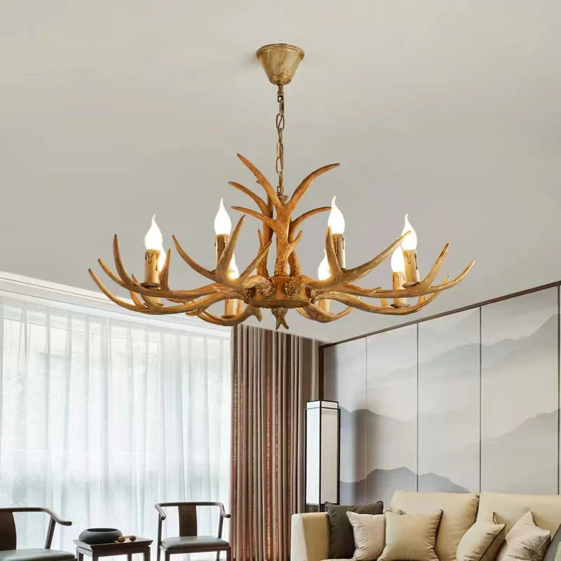 Affordable Vintage Rustic Resin Antler Candelabra Chandelier for Living Room / Restaurant / Cafe / Bar-Emopurevibe-1Layer: 6 Lights D25.6