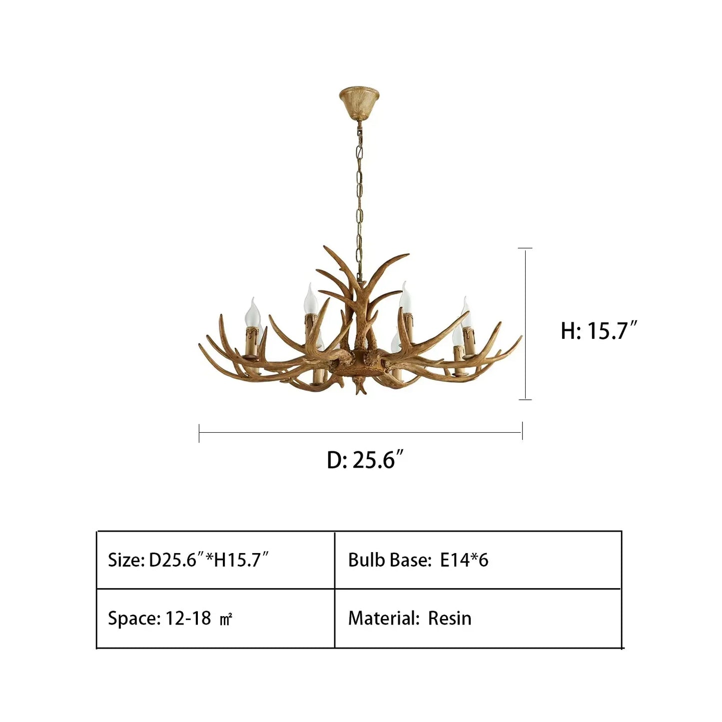 Affordable Vintage Rustic Resin Antler Candelabra Chandelier for Living Room / Restaurant / Cafe / Bar-Emopurevibe-1Layer: 6 Lights D25.6