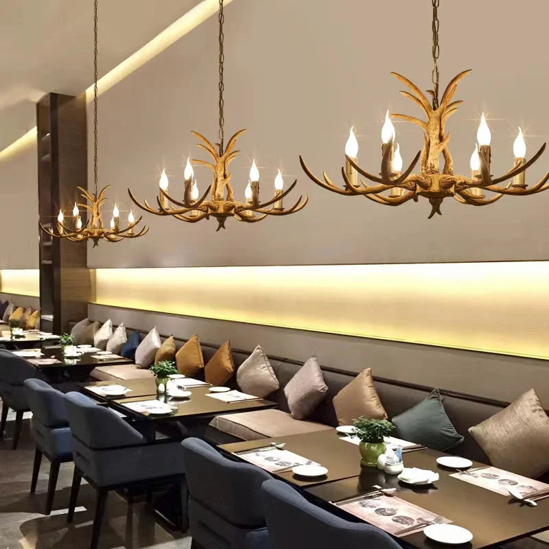 Affordable Vintage Rustic Resin Antler Candelabra Chandelier for Living Room / Restaurant / Cafe / Bar-Emopurevibe-1Layer: 6 Lights D25.6