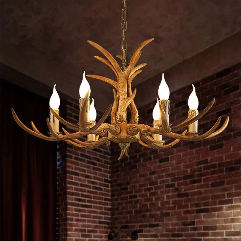 Affordable Vintage Rustic Resin Antler Candelabra Chandelier for Living Room / Restaurant / Cafe / Bar-Emopurevibe-1Layer: 6 Lights D25.6