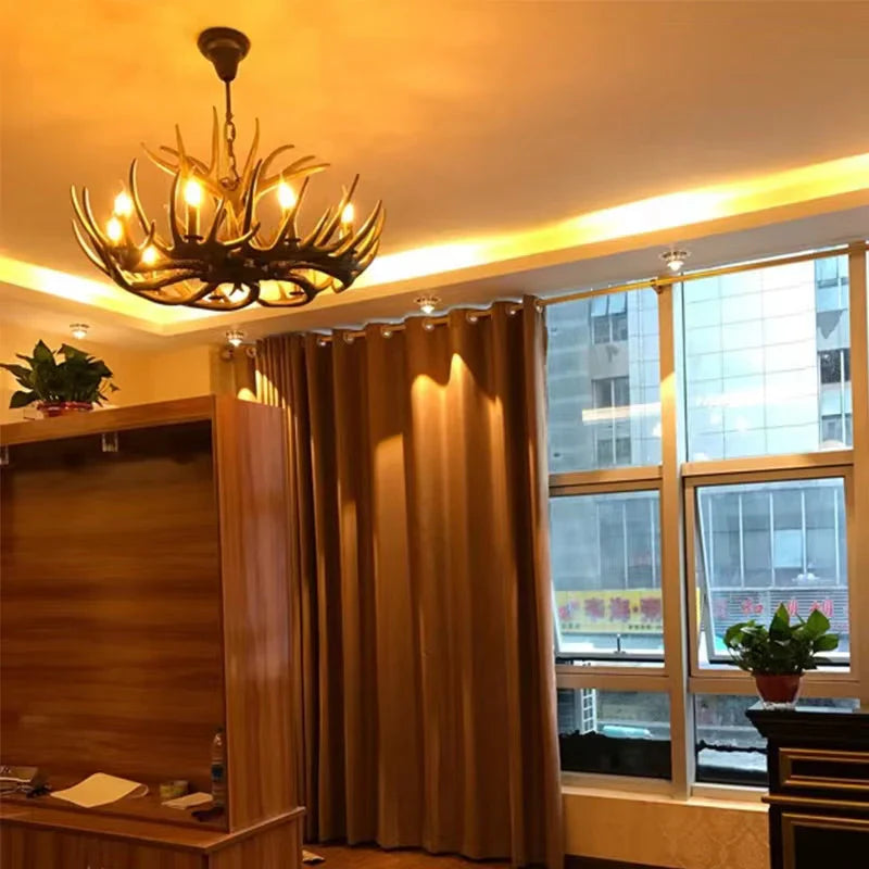 Affordable Vintage Rustic Resin Antler Candelabra Chandelier for Living Room / Restaurant / Cafe / Bar-Emopurevibe-1Layer: 6 Lights D25.6