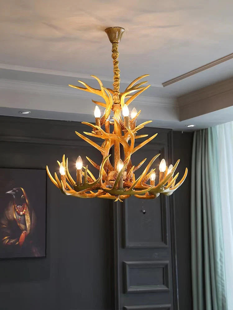 Affordable Vintage Rustic Resin Antler Candelabra Chandelier for Living Room / Restaurant / Cafe / Bar-Emopurevibe-1Layer: 6 Lights D25.6