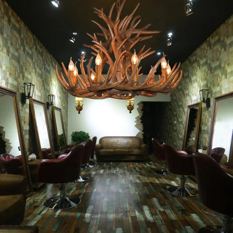 Affordable Vintage Rustic Resin Antler Candelabra Chandelier for Living Room / Restaurant / Cafe / Bar-Emopurevibe-1Layer: 6 Lights D25.6