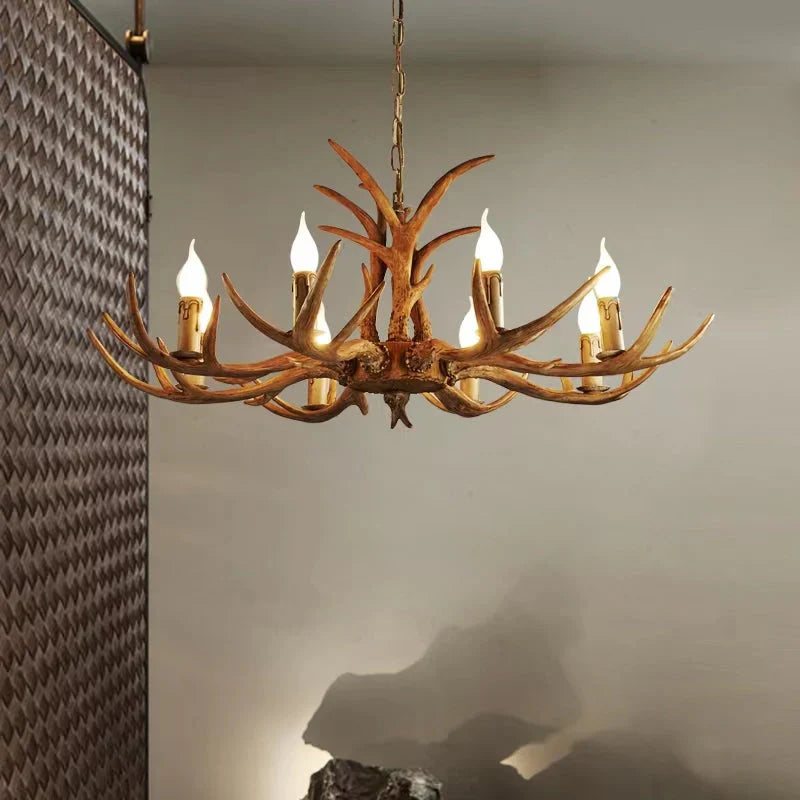 Affordable Vintage Rustic Resin Antler Candelabra Chandelier for Living Room / Restaurant / Cafe / Bar-Emopurevibe-1Layer: 6 Lights D25.6
