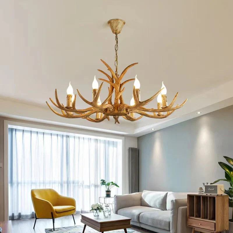 Affordable Vintage Rustic Resin Antler Candelabra Chandelier for Living Room / Restaurant / Cafe / Bar-Emopurevibe-1Layer: 6 Lights D25.6