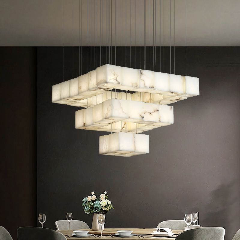 Alabaster Cube Foyer Staircase Long Chandelier 吊灯 rbrights
