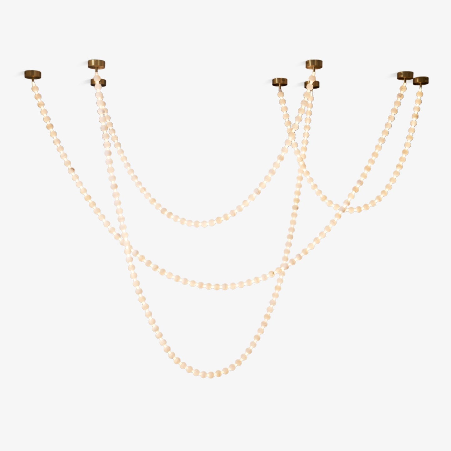 Alabaster Pearl Necklace Chandelier - 4 - Strips L 145.7″ + 116.9″ + 220.5″ + 244.9″Gold & WhiteEmopurevibe