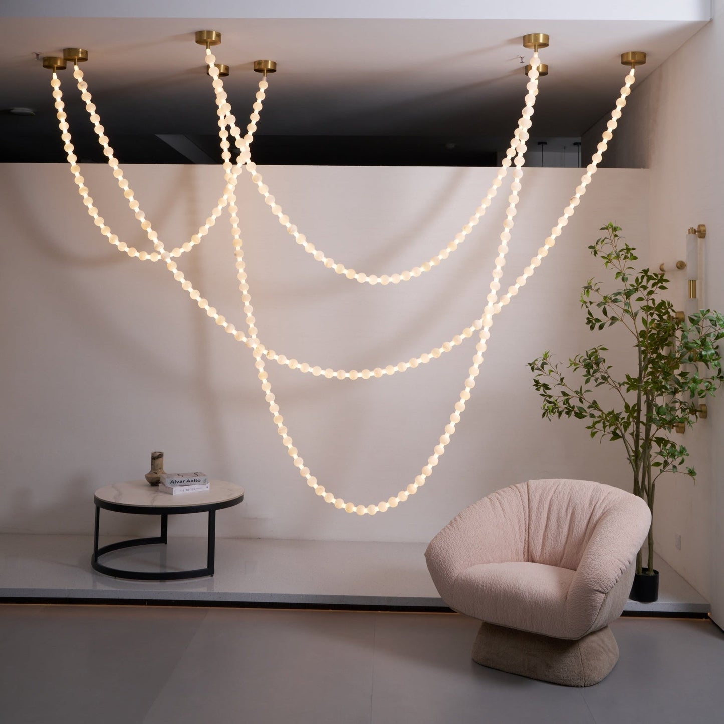 Alabaster Pearl Necklace Chandelier - Total Length 100cm / L 39.4″Gold & WhiteEmopurevibe