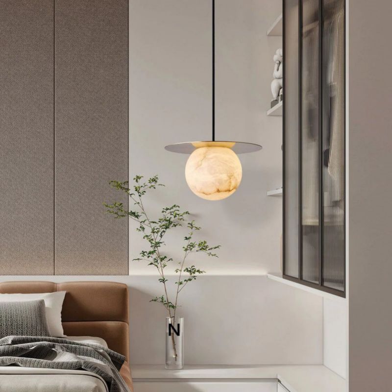 Alabaster Sphere Pendant Light Above Bed 壁灯灯具 rbrights Large