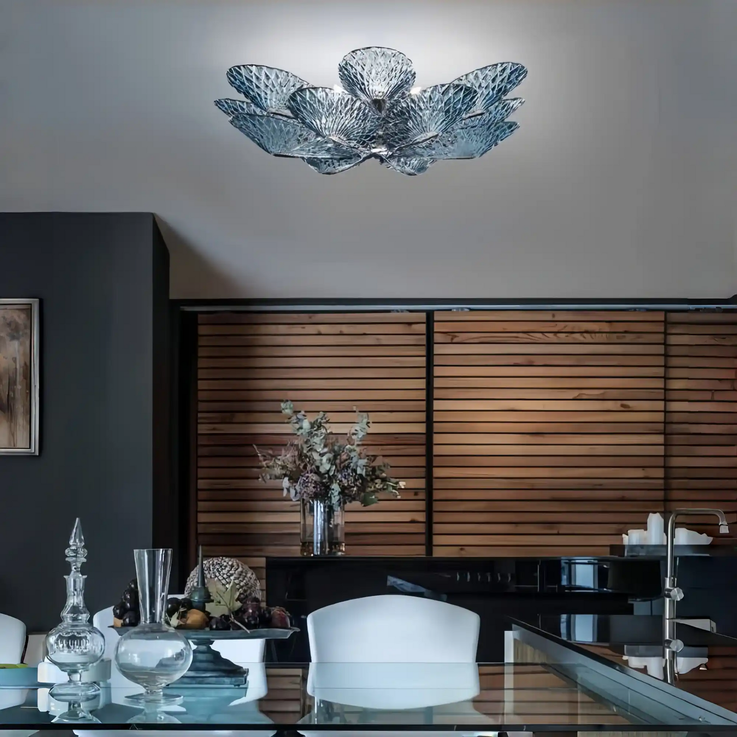 Bella Murano Glass Flower Flushmount-Flushmounts for dining room,Flushmounts for stairways,Flushmounts for foyer,Flushmounts for bedrooms,Flushmounts for kitchen,Flushmounts for living room-Emopurevibe-32.5" Diameter-Armani Blue-Emopurevibe