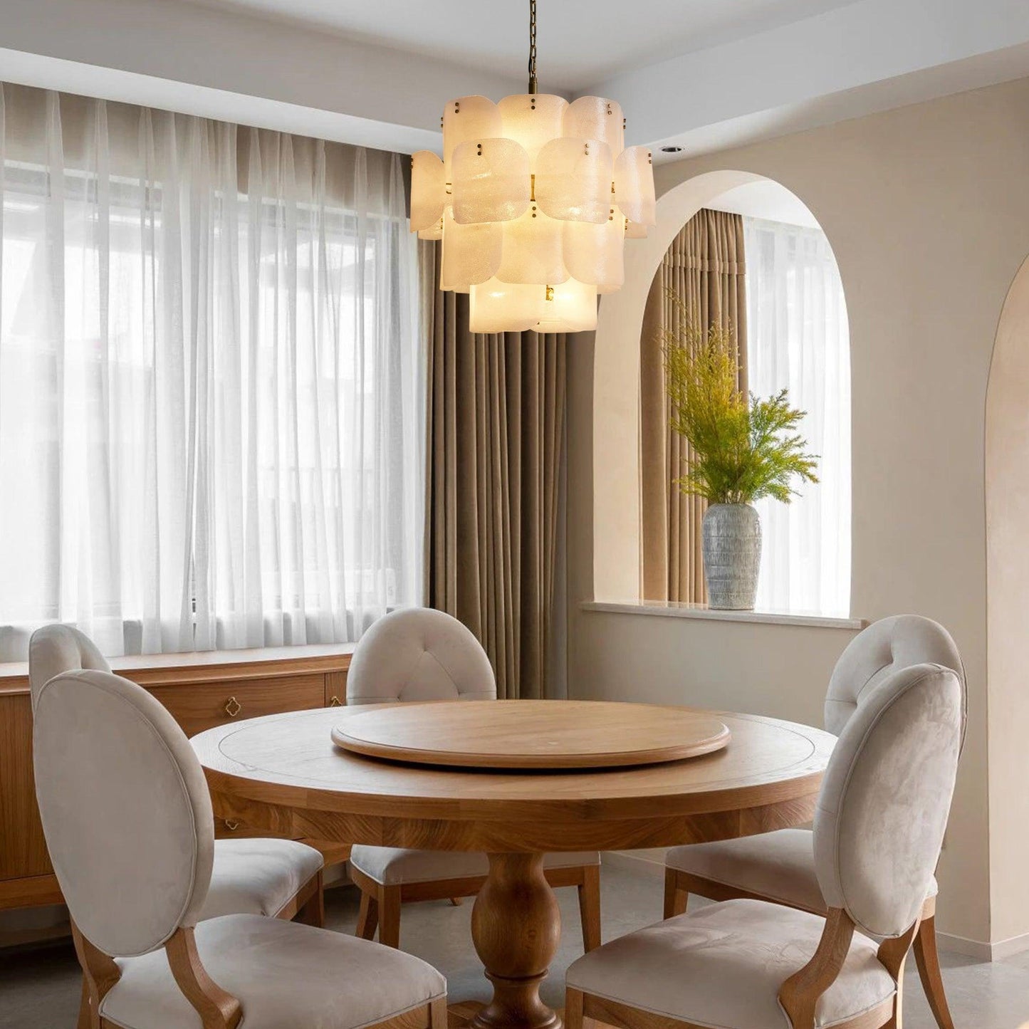 Blaire Round Molten Glass Chandelier – Clear, White, Brown Options
