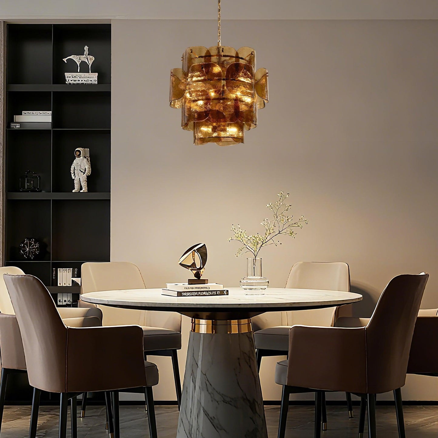 Blaire Round Molten Glass Chandelier – Clear, White, Brown Options