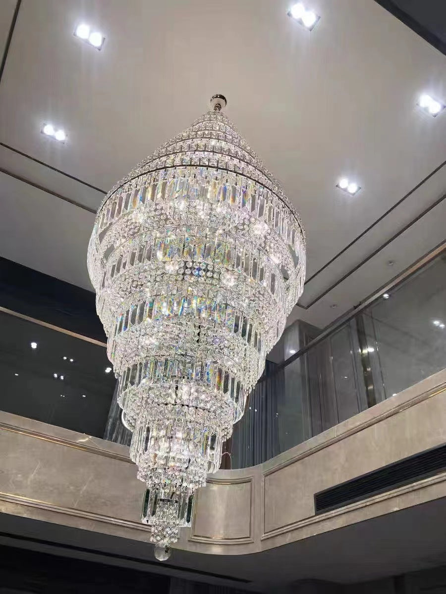 Chrome Extra Large Crystal Chandelier in Silver for Foyer/Staircase/Living Room/Entrance-Chandeliers-Emopurevibe-D23.6"*H54.3"/ 23 Lights-Chrome-Warm Light-Emopurevibe