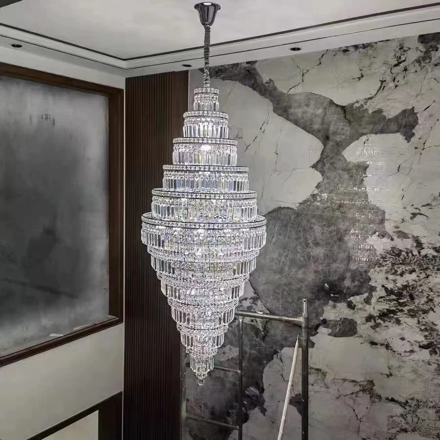 Chrome Extra Large Crystal Chandelier in Silver for Foyer/Staircase/Living Room/Entrance-Chandeliers-Emopurevibe-D23.6"*H54.3"/ 23 Lights-Chrome-Warm Light-Emopurevibe