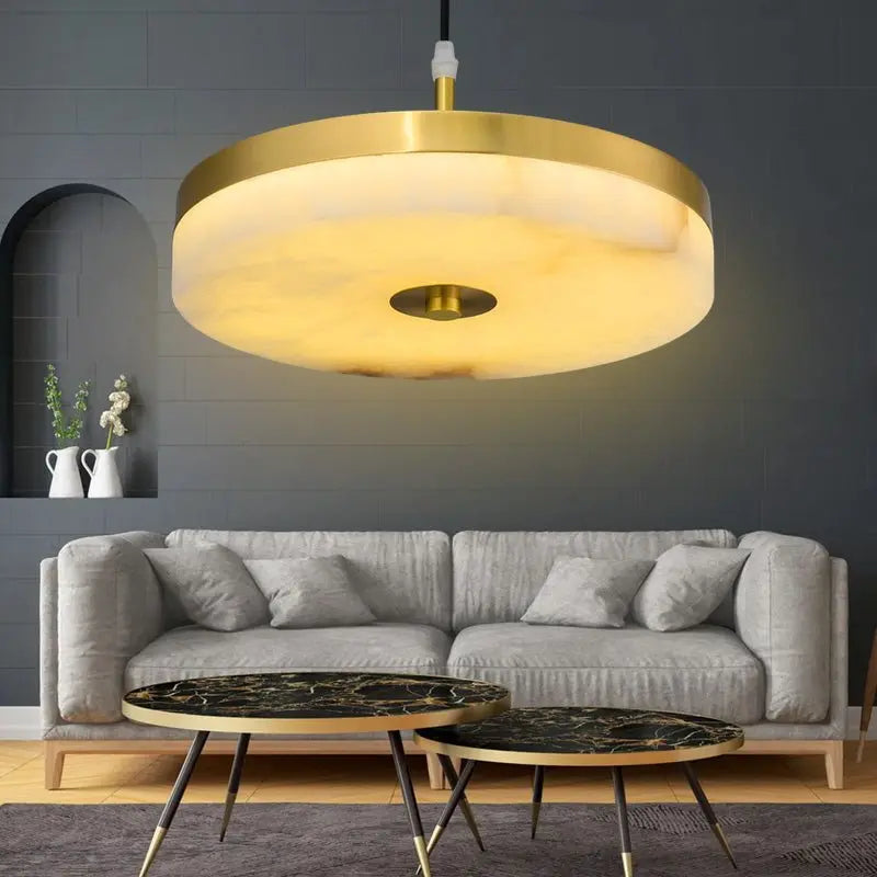 Alabaster Round Pendant Lights Living Room 11.81"D*1.97"H Pendant [product_tags] Fabtiko