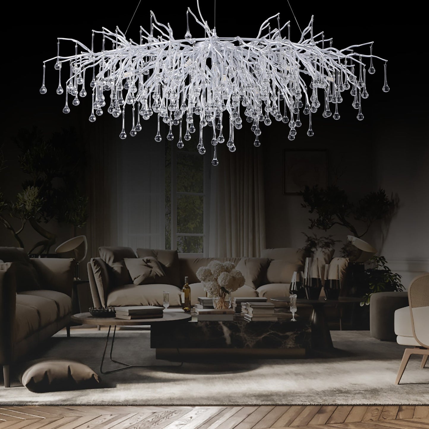 Doris Rectangle Branch Chandelier 45"L Silver-Chandelier-Emopurevibe-Emopurevibe