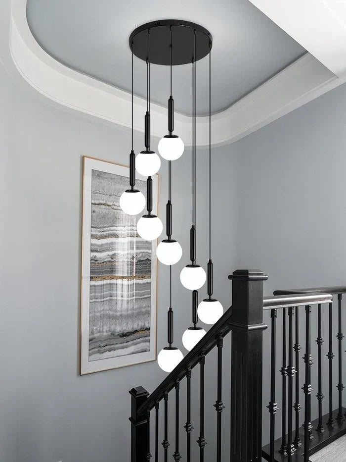 Extra Large Nordic Minimalist Long Pendant Light for Spiral Staircase/High-ceiling Room-Emopurevibe-6 Lights/D15.7"*H59"-Black-Warm Light-Emopurevibe