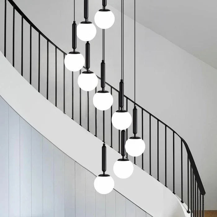 Extra Large Nordic Minimalist Long Pendant Light for Spiral Staircase/High-ceiling Room-Emopurevibe-6 Lights/D15.7"*H59"-Black-Warm Light-Emopurevibe