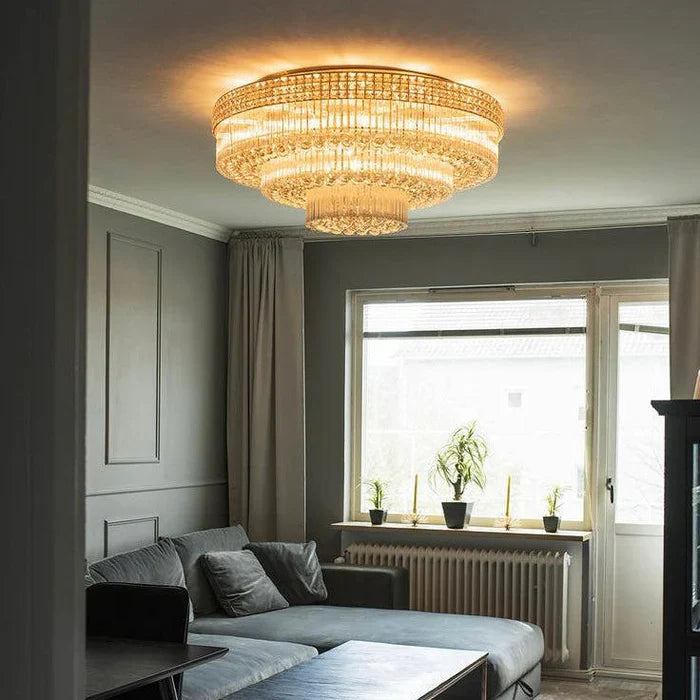 Extra Large Three Layers Round Luxury Flush Mounted Crystal Chandelier for Living Room-Emopurevibe-D31.5"*H14.2"-Warm Light-Brass-Emopurevibe