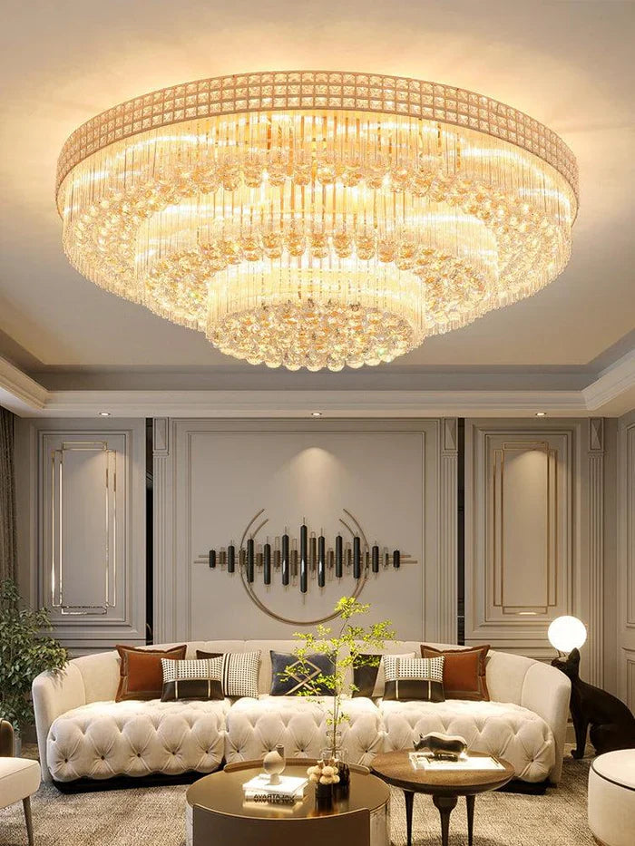 Extra Large Three Layers Round Luxury Flush Mounted Crystal Chandelier for Living Room-Emopurevibe-D31.5"*H14.2"-Warm Light-Brass-Emopurevibe