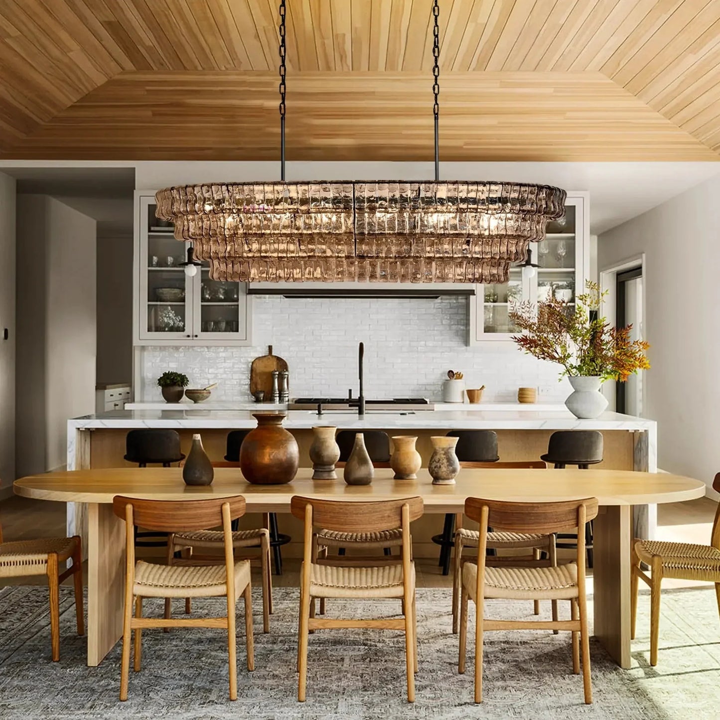 Ghiaccio Glass Oval Chandelier 54''65''-Chandelier-Emopurevibe-54″ W-Clear-Brass-Emopurevibe