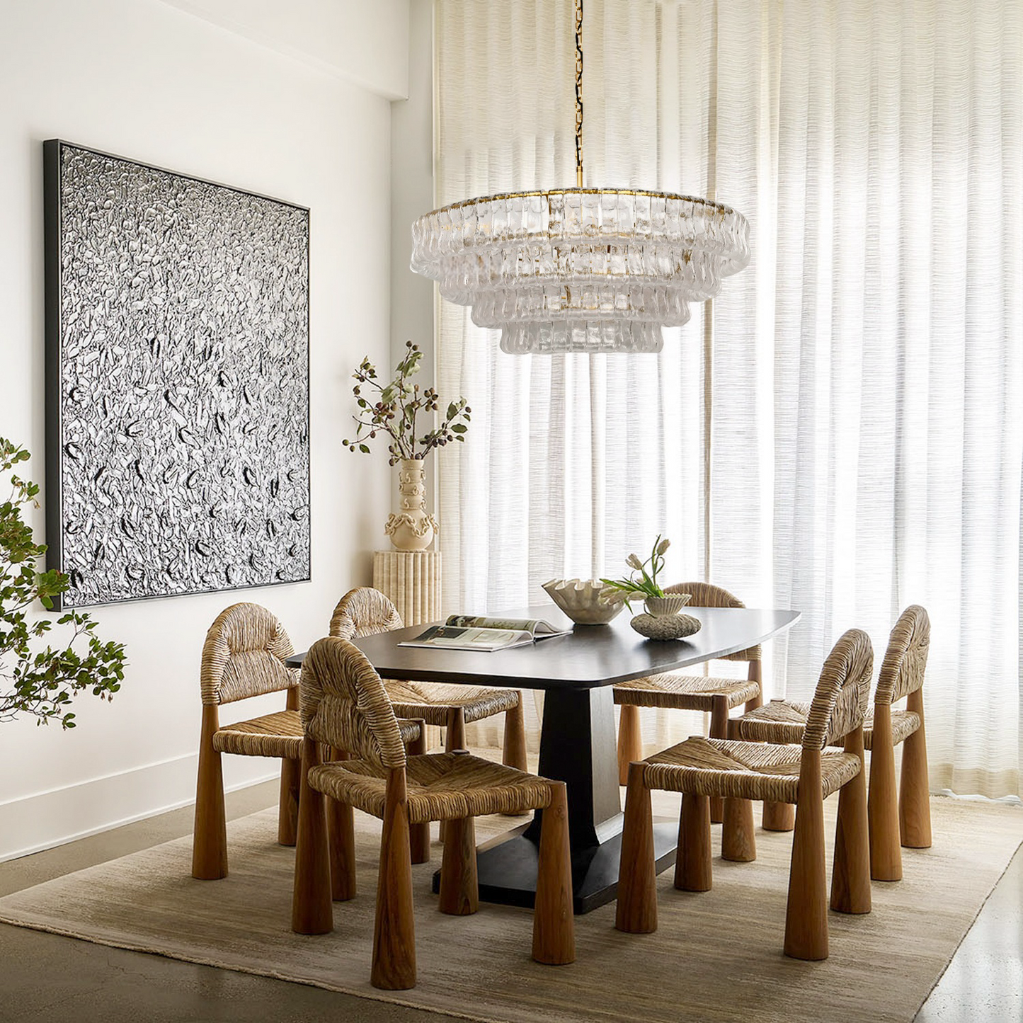 Ghiaccio Round Glass Chandelier-Chandelier-Emopurevibe-Antique Brass-Clear-24"-Emopurevibe