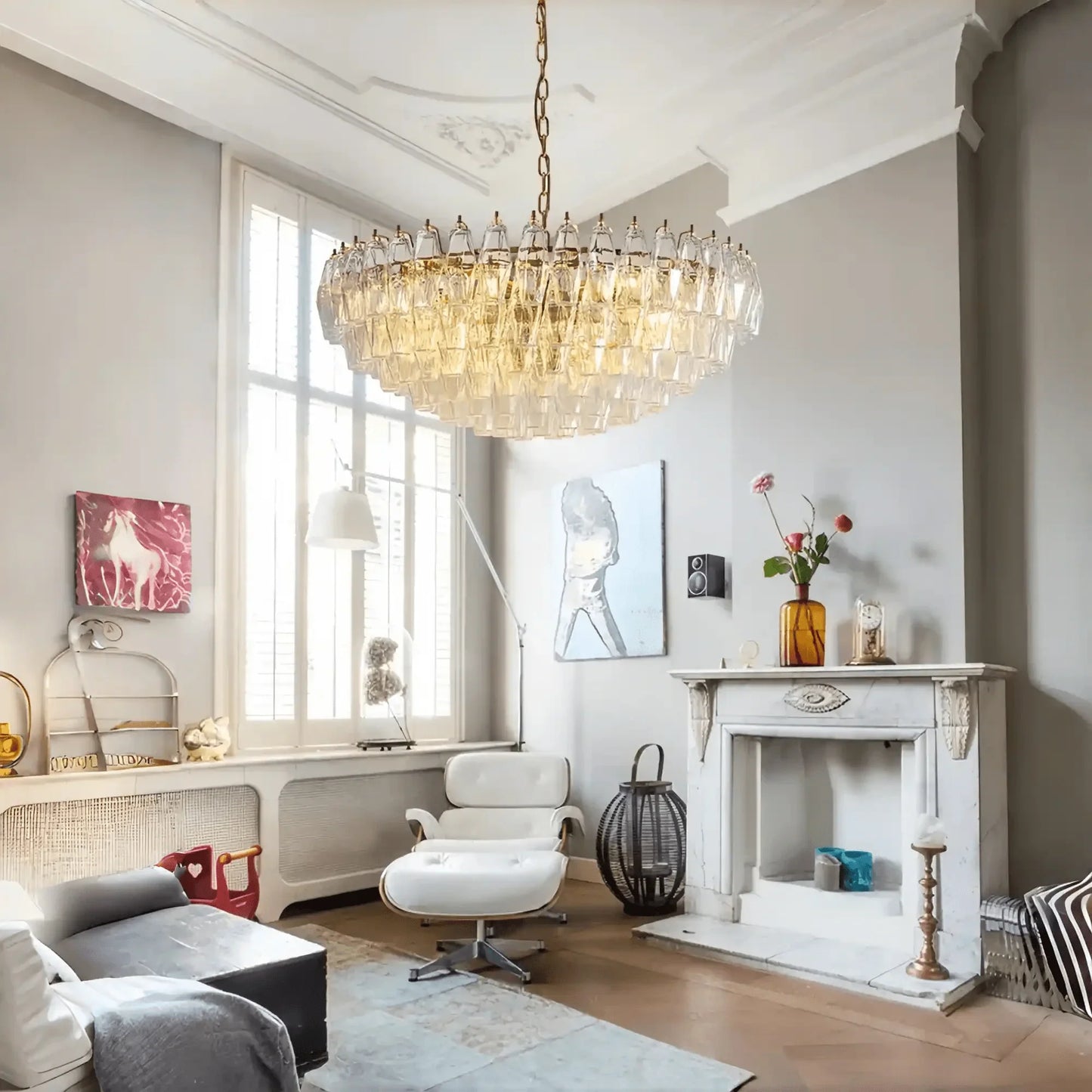 Hand Blown Tier Glass Large Murano Chandelier 24"31"40" - D60*H30CM/D23.62"*H11.81"Warm Light (3000K)ClearEmopurevibe
