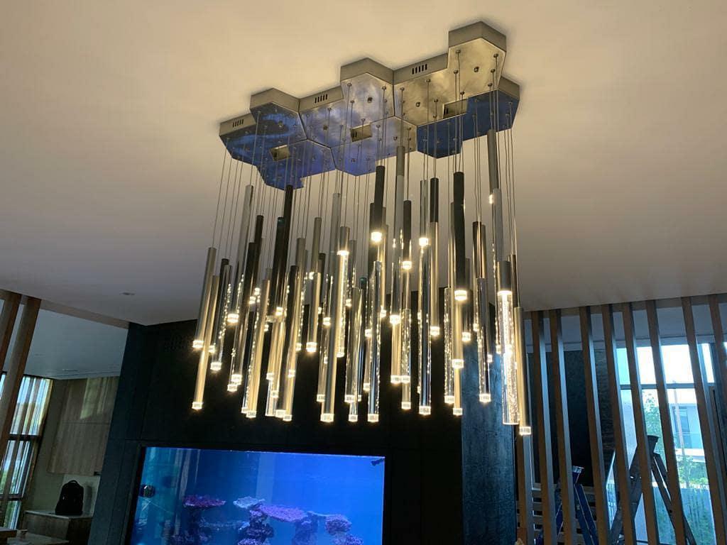 Bellini Rectangular Tri-Tone Tubular Pendant Light Chandelier - Emopurevibe