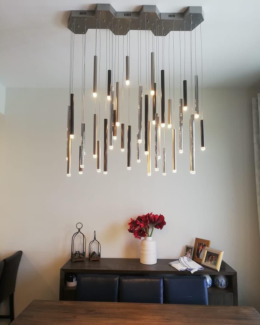 Bellini Rectangular Tri-Tone Tubular Pendant Light Chandelier - Emopurevibe