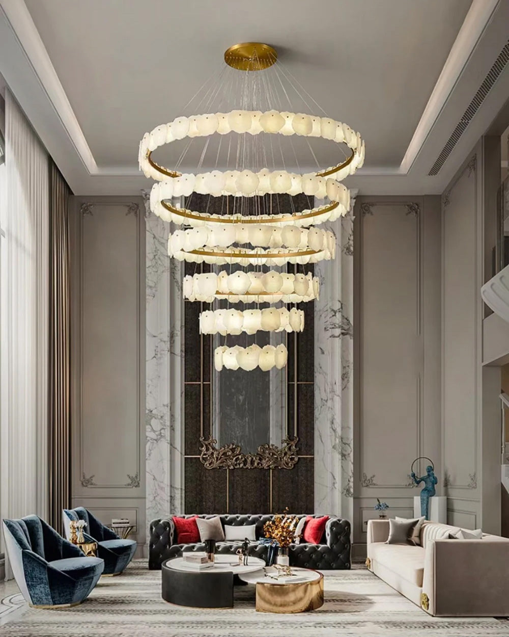 Emopurevibe Tiered Circular Alabaster Chandelier-Chandelier-Emopurevibe-Ø47"xH79"-Gold-Warm White-Emopurevibe