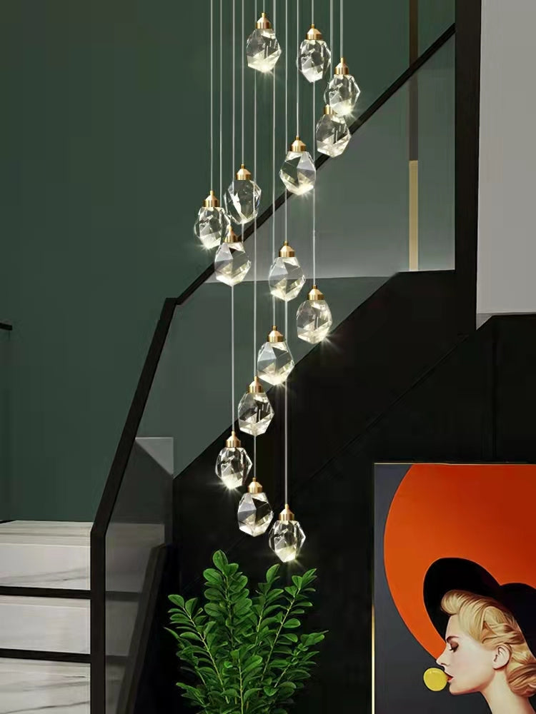 Extra Large 63''-137.8'' Duplex Hall Shaped Chandelier Foyer Living Room Droplight Modern Crystal Ceiling Lights Hall Decoration