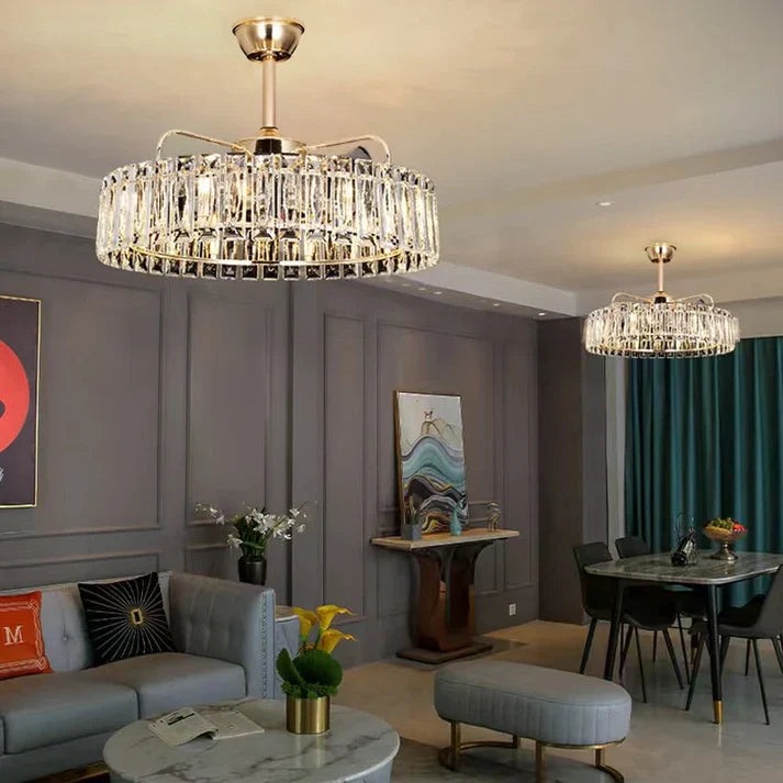 Modern Invisible Blade Fan Light Crystal Chandelier for Living/Dining Room/Bedroom-Emopurevibe-D26.8"-Warm Light-Emopurevibe