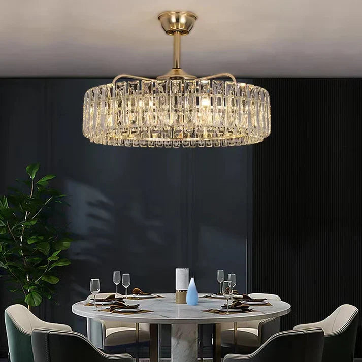 Modern Invisible Blade Fan Light Crystal Chandelier for Living/Dining Room/Bedroom-Emopurevibe-D26.8"-Warm Light-Emopurevibe